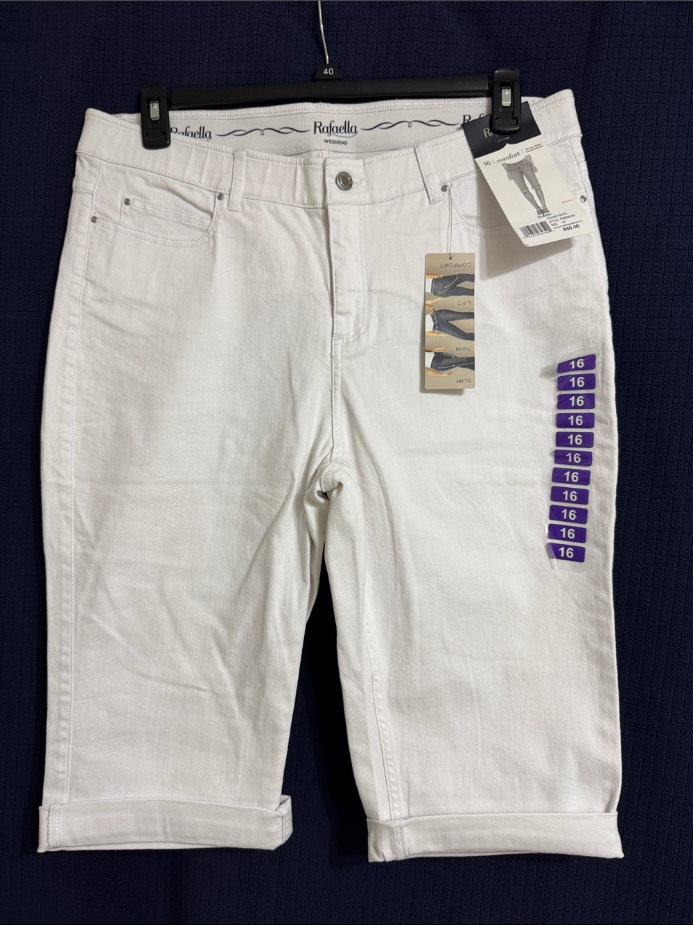 (M) MWT Rafaella white denim comfort skimmers. Size 16